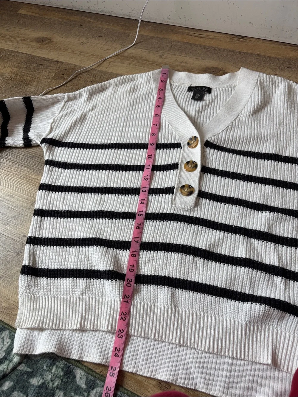Rachel Zoe Striped Henley Pullover Sweater Coastal Luxe Loungewear Nautical